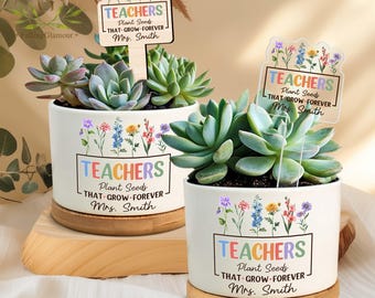 Personalized Appreciation Teacher Plant Pot, Flower Pot For Teacher, Gift for Teacher, Thank You For Helping Me Grow, Custom Plant Pot Gifts