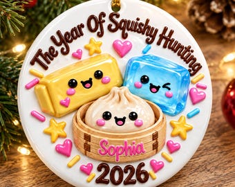 Personalized The Year Of Squishy Hunting Christmas Ornament, Kids Name Ornament,Viral Dumpling Squishy Gift, Squishy Christmas Ornament 2026