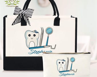 Personalized Dental Tote Bag, Custom Name Dentist Bag, Gift For Her Dentist, Dental Office Accessories, Dentist Gear Dental Hygienist Bag