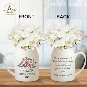 Personalized Retirement Ceramic Flower Vase, Custom Happy Retirement Gift, Appreciation Gift, Thank You Gift, Teacher Gift, Retired Gift