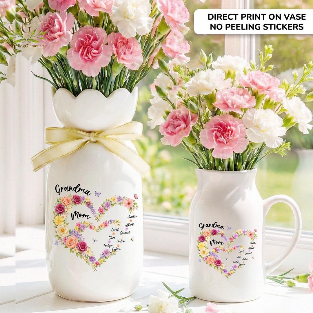 Personalized Mom and Grandma Heart Flower Vase, Grandma Vase With ...