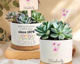 50th Birthday Gift, 50th Birthday Plant Pot, Custom Gift For 50 Year Old Woman, 50th Birthday Gift 1975 Birth Month Flower Gifts, Mom Gifts
