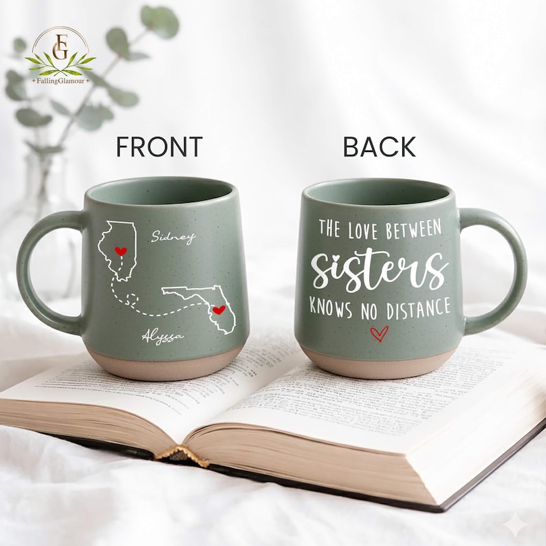 Taza personalizada para hermanas, regalo para hermanas a distancia, regalos de cumpleaños para hermanas, regalos para hermanas, taza para hermanas, taza para hermanas que se mudan, regalo para hermanas a distancia imagen 1