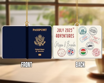 Personalized Travel Adventure Acrylic Ornament, Passport Travel Valentine Gifts For Him, Travel Gift For Her, Honeymoon Vacation Gifts