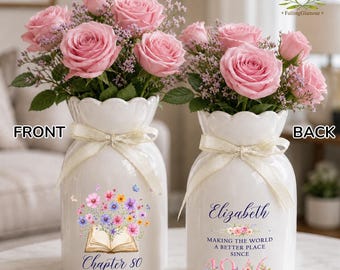 80th Birthday Gift For Women, Personalized 80th Birthday Vase, Chapter Eighty Gift, Floral 80th Birthday Flower Vase, Gift For 80 Year Old