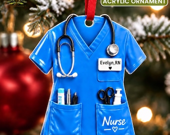 Personalized Nurse Scrubs 3D Relief Acrylic Ornament, Nurse Christmas Ornament, Nurse Graduation Gift,RN Nurse Gift,Medical Student Ornament