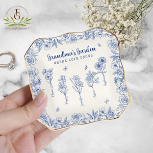 Personalized Grandmas Garden Trinket Tray, Grandma Jewelry Holder, Nana Gifts, Gifts For Mom, Grandma Ring Dish, Grandma Gift From Grandkids