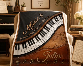 Personalized Piano Blanket, Music Teacher Gift, Piano Teacher Appreciation Gift, Music Lover Gift, Pianist Throw Blanket, Music Room Decor