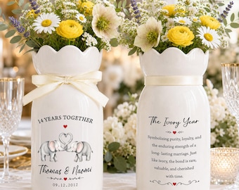 Custom 14th Anniversary Flower Vase, Personalized Ivory Year Gift, 14th Wedding Anniversary Vase Gifts, 14th Ivory Wedding Anniversary Vase