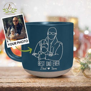 Custom Photo Pottery Mug for Dad, Personalized Dad Portrait Pottery Mug, Christmas Gift, New Dad Gift, Dad Birthday Gift From Son Daughter