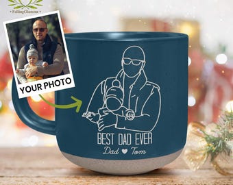Custom Photo Pottery Mug for Dad, Personalized Dad Portrait Pottery Mug, Christmas Gift, New Dad Gift, Dad Birthday Gift From Son Daughter