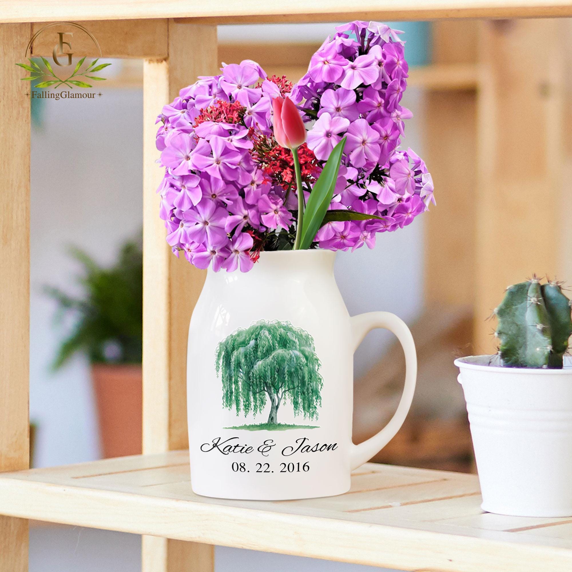 9th Anniversary Willow Pottery Flower Vase, Anniversary Vase, Willow Tree 9 Year Anniversary Personalized Vase, 9th Anniversary Gift For Her - Israel