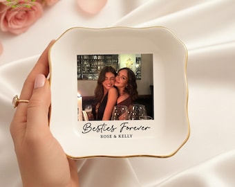 Personalized Bestie Photo Jewelry Dish,Trinket Tray for Best Friend,Bestie Ring Dish,Photo Ring Holder, Gifts for Bestie, Photo Trinket Dish