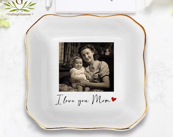 Personalized Mom Photo Jewelry Dish: Ceramic Trinket Tray Gift for Mom, Mom Gift from Daughter, Thank You Mom,Mom Jewelry Dish,Birthday Gift