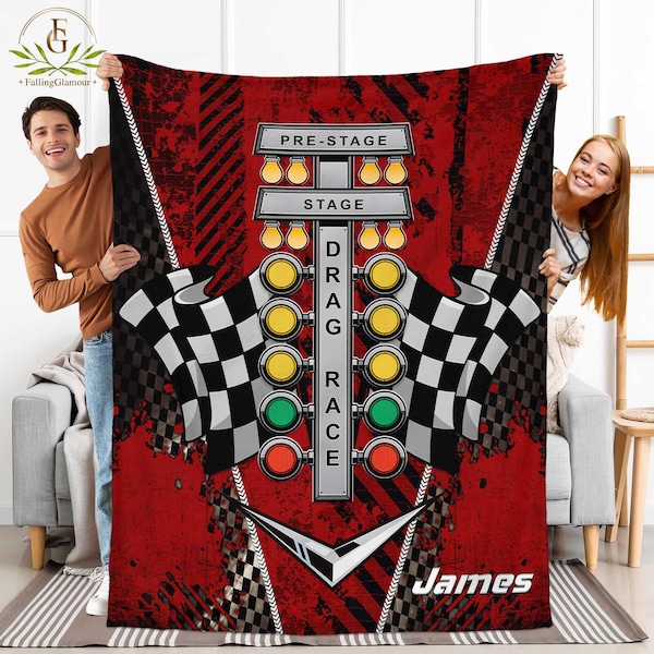Personalized Racing Throw Blanket, Drag Racing Blanket, Racing Gift for Dad, Racer Gift for Boyfriend Racing Lover Gift, Custom Blanket Gift