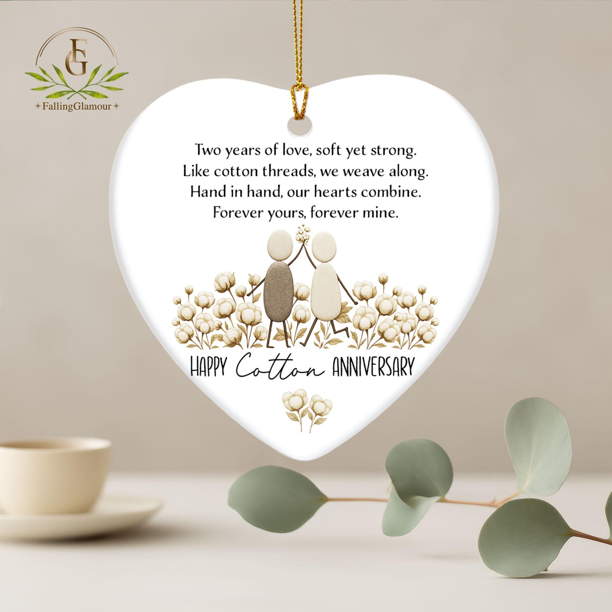 Personalised 2nd Cotton Anniversary Ornament, Cotton Wedding