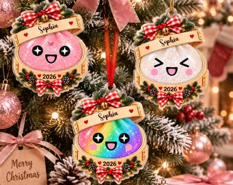 Personalized Glitter Dumpling Ornament, 2D FLAT, Squishy Dumpling Acrylic Ornament, Dumpling Lover Gift, Custom Name Gift,Kid Christmas Gift