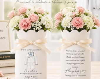 Personalized White Coat Ceremony Flower Vase, Custom White Coat Party Gift, Med School Acceptance Gift, Future Doctor, Med School Graduation