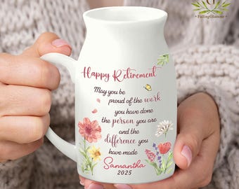 Retirement Ceramic Flower Vase, Happy Retirement Flower Vase, Appreciation Gift, Thank You Gift, Teacher Gift, Retired Gift, Coworker Gifts