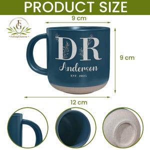 May include: A blue ceramic mug with a white design that says "DR Anderson EST. 2025". The mug is 9 cm tall and 12 cm wide.