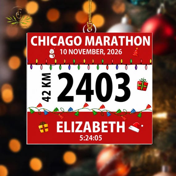 Personalized Race Bib Ornament, Marathon Ornament, Runner Ornament, Marathon Christmas Gift, Running Christmas Decor,Gift for Marathon Lover