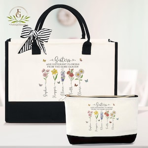 Personalized Sisters Tote Bag,Sisters Are Different Flowers From The Same Garden Tote Bag, Birthday Gifts For Sister,Besties Friendship Gift