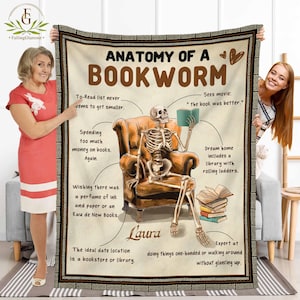 Skeleton Reading Throw Blanket, Book Blanket, Book Lover Gift, Reading Gift, Bookish Gift, Gift For Readers, Favorite Book Blanket For Her