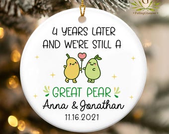 Personalized Fourth Anniversary Ornament, Four Years Anniversary Gift, Personalized 4th Anniversary Ceramic Ornament, Fruit Anniversary Gift