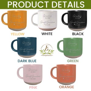 May include: Set of 10 ceramic mugs in various colors. Each mug features a white design with the text "Grandma Est 1996 Great Grandma Est 2025".