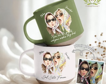 Personalized Bestie Photo Portrait Mug, Pottery Mug Gifts For Best Friend, Soul Sister Gifts, Custom Photo Mug, Christmas Gift For Sister