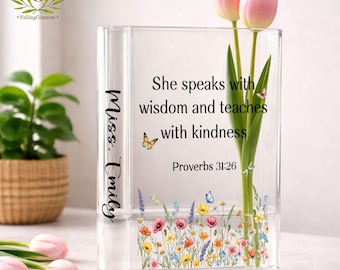 Personalized Christian Teacher Acrylic Book Vase, Christian Teacher Gift, Appreciation Gift for Teacher, Faith Teacher Gift, Mentor Keepsake