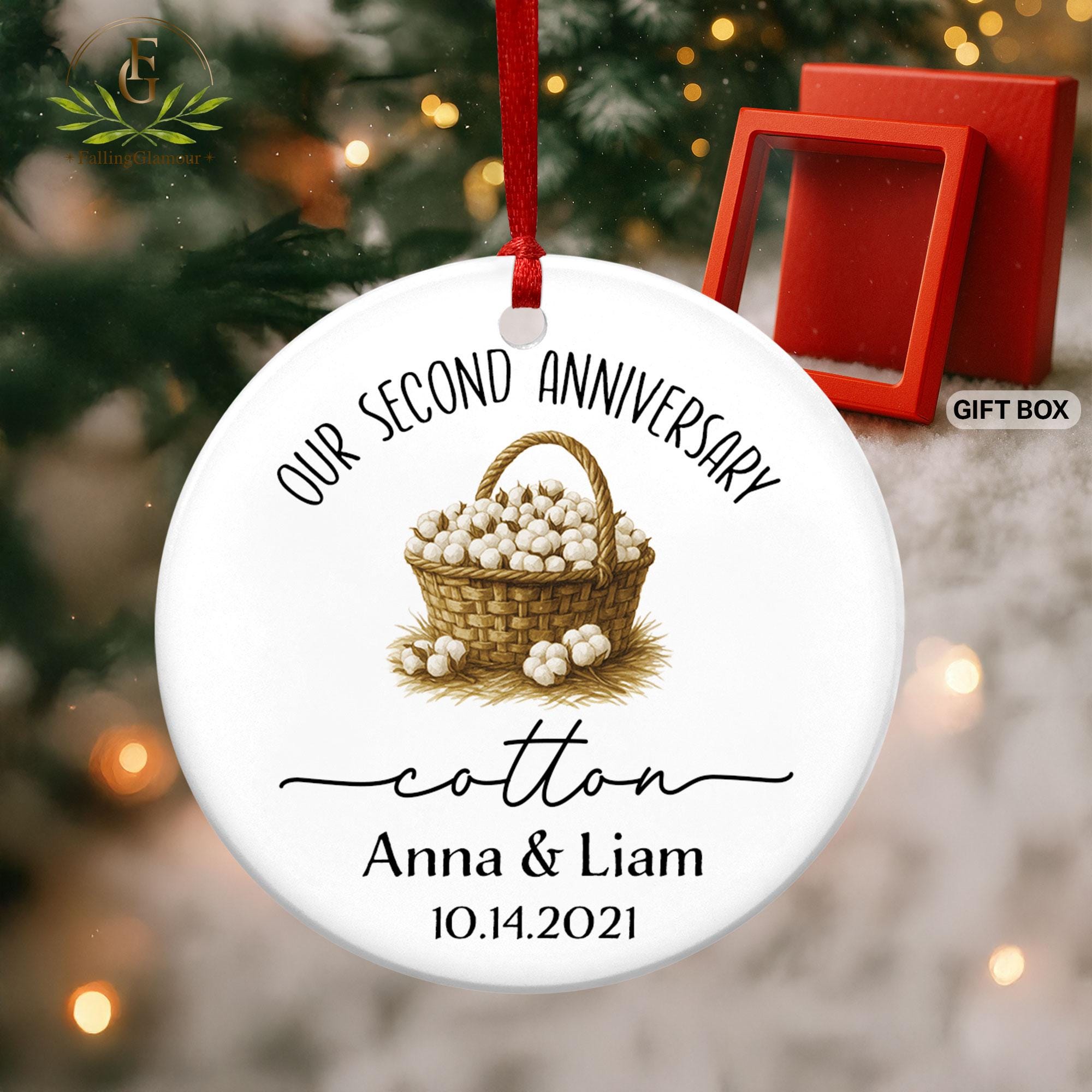 Personalised 2nd Cotton Anniversary Ornament, Cotton Wedding