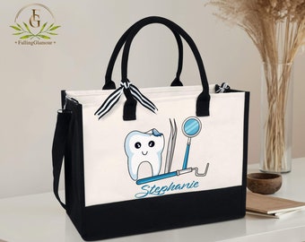 Personalisierte Zahnarzt-Einkaufstasche, individuelle Namens-Zahnarzt-Tasche, Geschenk für ihren Zahnarzt, Zahnarzt-Büro-Accessoires, Zahnarzt-Ausrüstung, Dental-Hygienist-Tasche