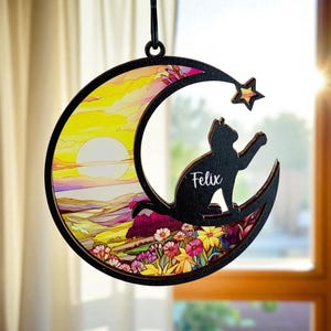 Personalized Cat Memorial Suncatcher, Gift For Cat Lovers, Loss of Pet Sympathy Gift, Handcrafted Suncatchers Cat Decor, Cat Memorial