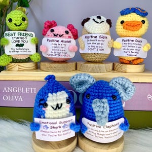 Cute Crochet Turtle, Sloth, Shark, Elephant, Axolotl, Duck Emotional Support Desk Buddies