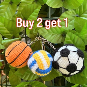 Crochet Sports Ball Keychain: Handmade Acrylic Yarn - Football, Soccer, Baseball