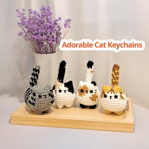 Handmade Mini Crochet Amigurumi Cat Keychain, Crochet Cute Cat Keychain, Cute Keyring, Crochet Cat Stuffed Animal, Cute Gifts For Cat Lovers