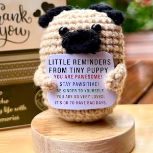 Positive Crochet Animals Puppy for Mom Women Friend Birthday,Emotional Inspirational Support Presents for Pet Lover Dog Mom Dad Handmade Pug