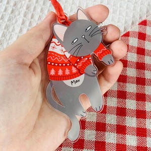 Grey Cat Ornament - Grey Cat Gifts - Christmas Grey Cat Gifts - Grey Cat Ornaments for Tree - Grey Cat Christmas Ornament Cat Lovers Gifts