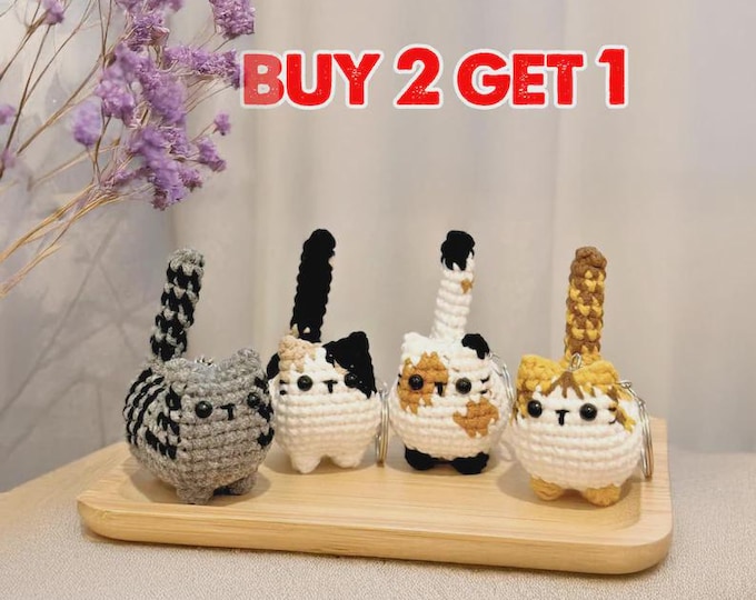 Crochet Cute Cat Keychain, Buy 2 Get 1, Handmade Mini Crochet Amigurumi Cat Keychain, Cute Animal Keyring, Crochet Cat, Cute Cat Gifts