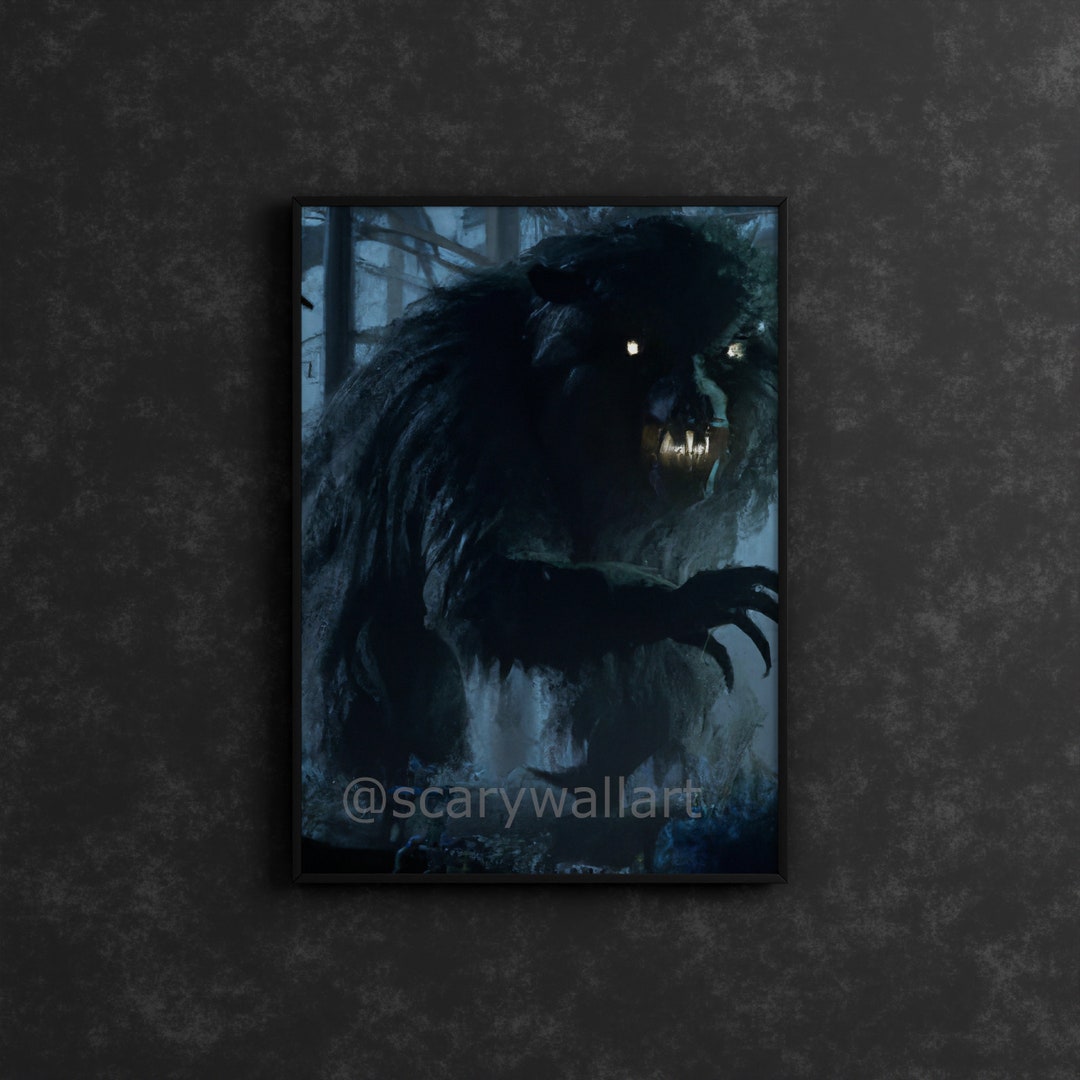 Spooky & Scary Creature in Dark Forest at Night Creepy Wall Art