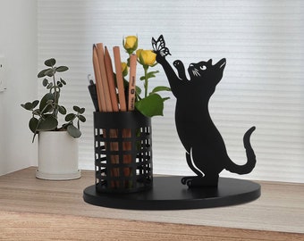 Black Cat Gift for Her Gift for Cat Lovers Cat Decor for Home Cute Cat Pen Holder Cat Lover Gift Pencil Holder Office Desk Accessories