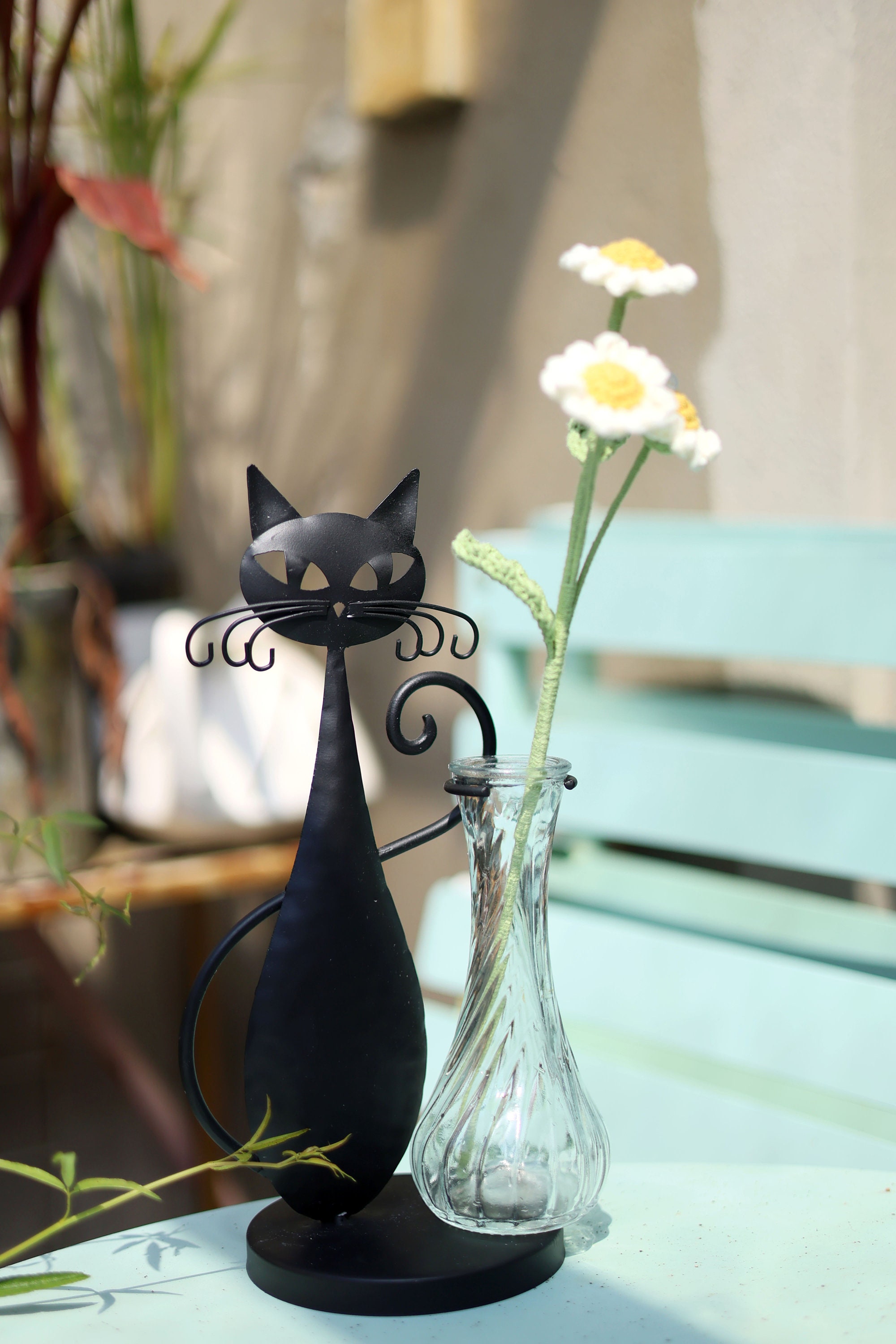 Cute Black Cat Desk Accessories, Planters for Outdoor Plants, Metal Cat