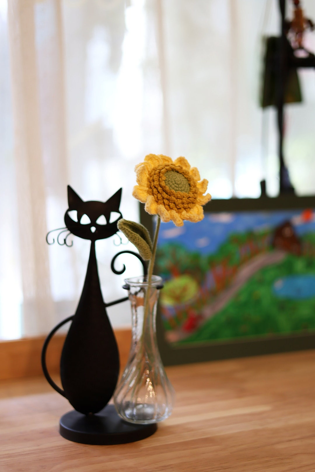 Cute Black Cat Desk Accessories, Planters for Outdoor Plants, Metal Cat