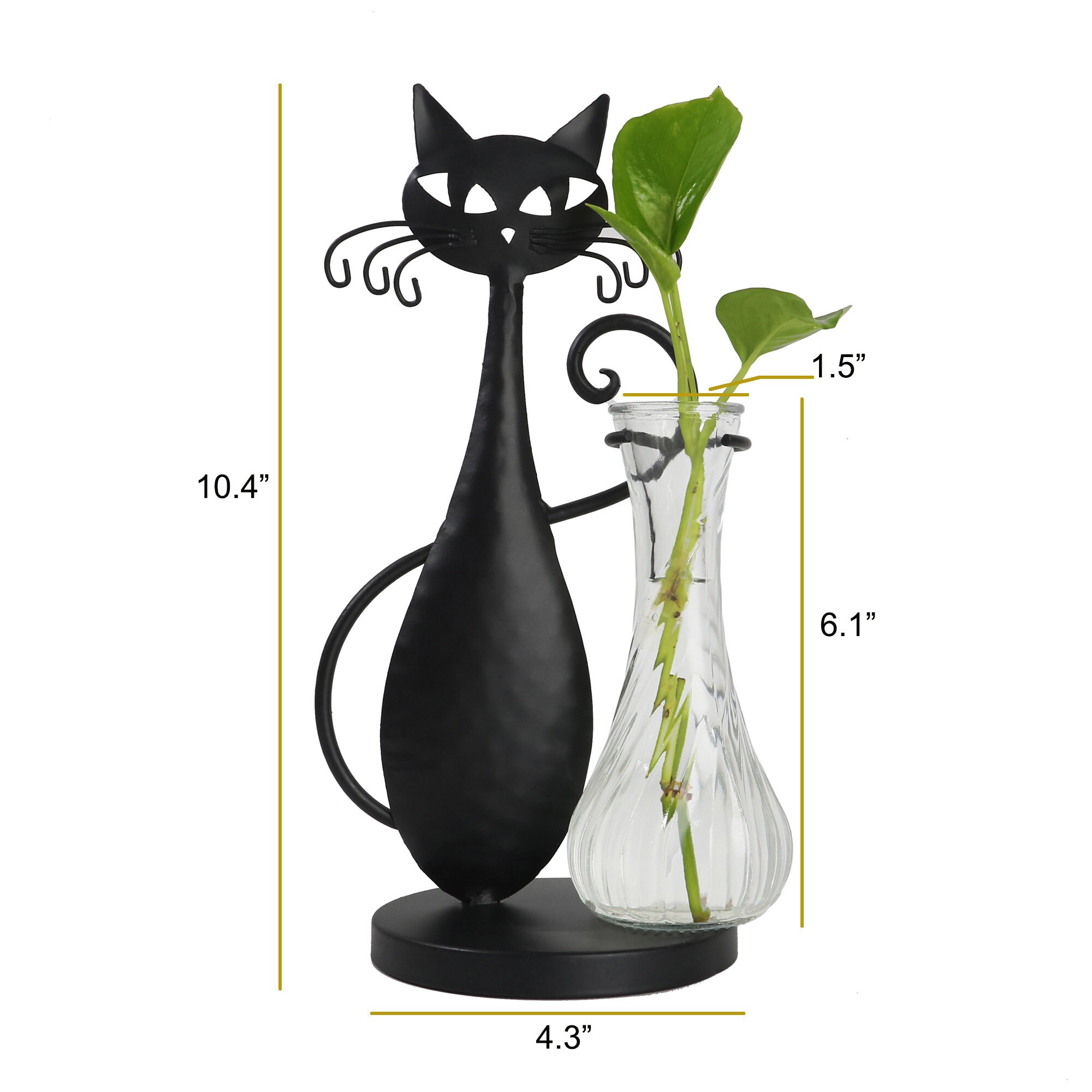 Cute Black Cat Desk Accessories, Planters for Outdoor Plants, Metal Cat