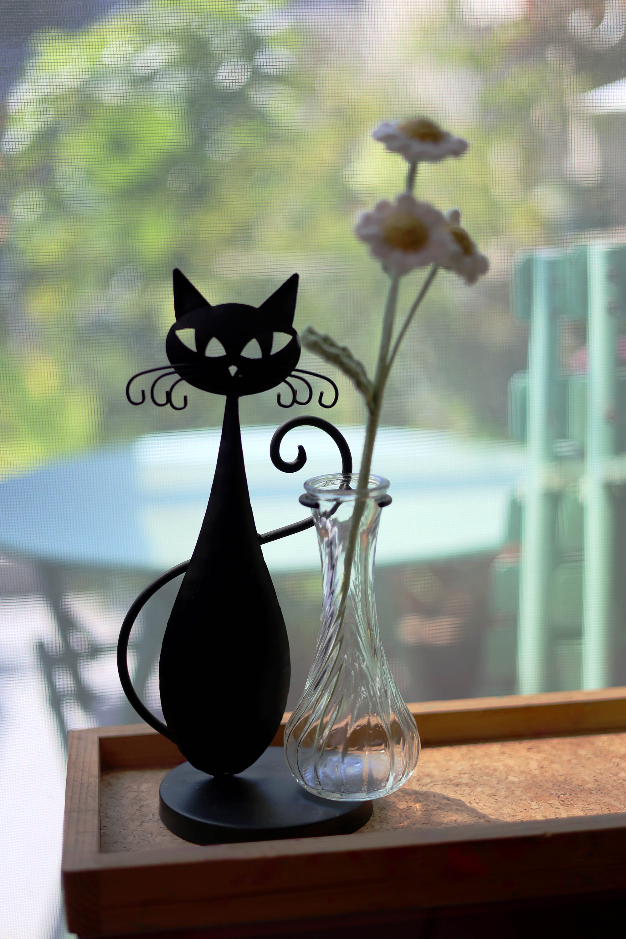 Cute Black Cat Desk Accessories, Planters for Outdoor Plants, Metal Cat