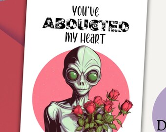 Enlevé mon cœur Carte de Saint-Valentin pour petite amie, Carte de Saint-Valentin Alien pour petit ami, Carte de l’espace extra-atmosphérique pour la Saint-Valentin, OVNI