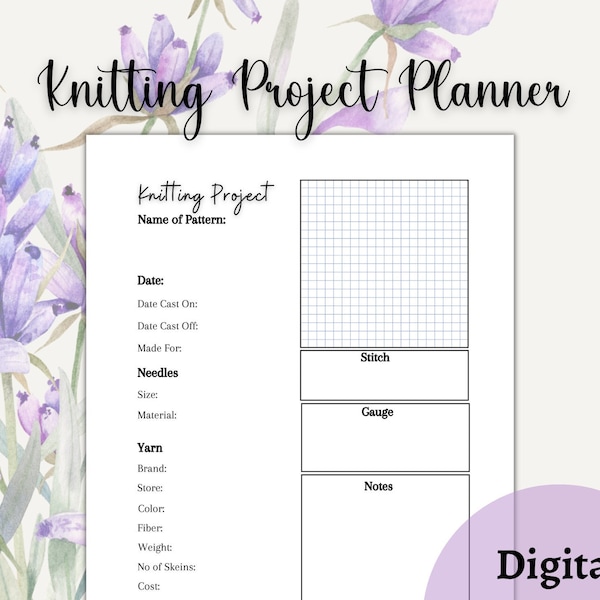 Knitting Pattern Project Planner, Knitting Notebook, Knitter's Journal, Knitting Patterns, Knitting Pattern Template, Knitter's Planner