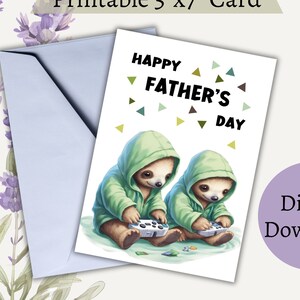 Cuccioli di bradipo che giocano ai videogiochi Biglietto per la festa del papà, biglietto d'auguri per il bradipo per la festa del papà, biglietto per la festa del papà con download istantaneo per festeggiare il papà