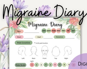 Migräne-Tagebuch, Migräne-Symptom-Tracker, Gesundheits-Tracking Sofort Download druckbare, Kopfschmerz-Log, Chronische Migräne, Hilfe bei Migräne